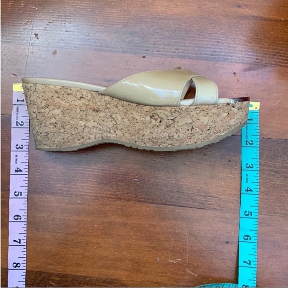 Jimmy Choo Prima Patent Leather Cork Wedge Sandal in Nude - Picture 6 of 15